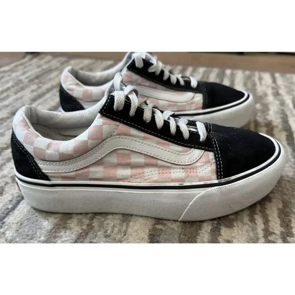 Vans Old Skool Checkerboard Platform Skate Shoe Black Pink Men’s 6 - Women’s 7.5